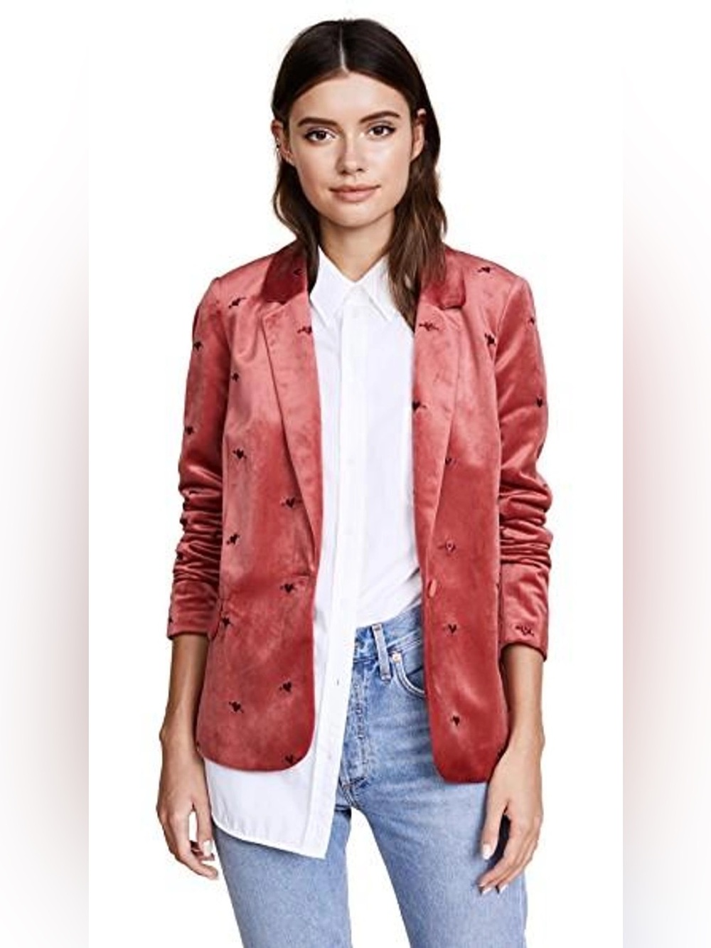 Scotch & Soda MAISON Embroidered Velvet Tailored Blazer in Rosewood